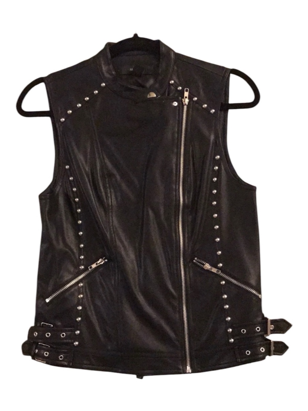 Forever 21 Black Studded Faux Leather Moto Vest with Zippers